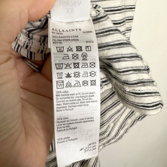 ALL SAINTS Paloma Striped Midi Dress with Knot Front Charcoal Grey Sz XS - Picture 12 of 12